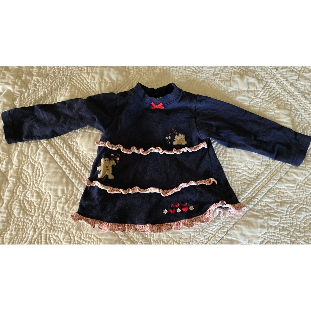 Vintage Buster Brown Teddy Bear Shirt  Blue Red Gingham Ruffle Bow Size 4T